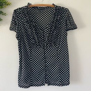 I.N.C International concepts black and white polka dot blouse size XL